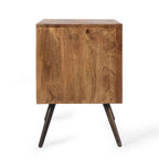 Dark Brown Mango Wood Nightstand with Cabinet Door and Iron Legs