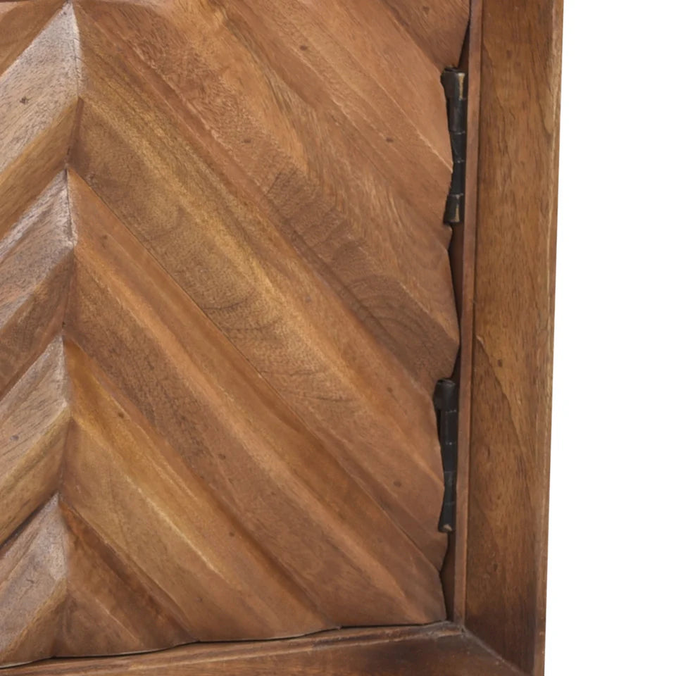 Dark Brown Mango Wood Nightstand with Cabinet Door and Iron Legs