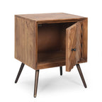 Dark Brown Mango Wood Nightstand with Cabinet Door and Iron Legs