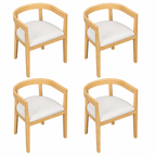 Curved Back Upholstered Dining Chairs with Solid Wood Frame, Set of 4 (Natural) - Elirian