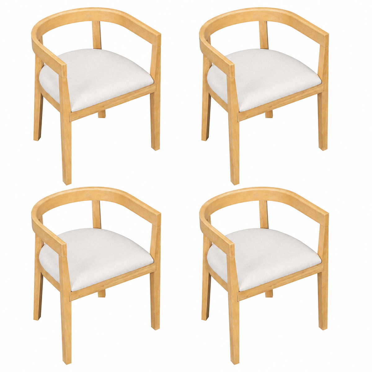 Curved Back Upholstered Dining Chairs with Solid Wood Frame, Set of 4 (Natural) - Elirian