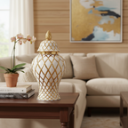 20.5" White and Gold Decorative Ginger Jar Ceramic Vase