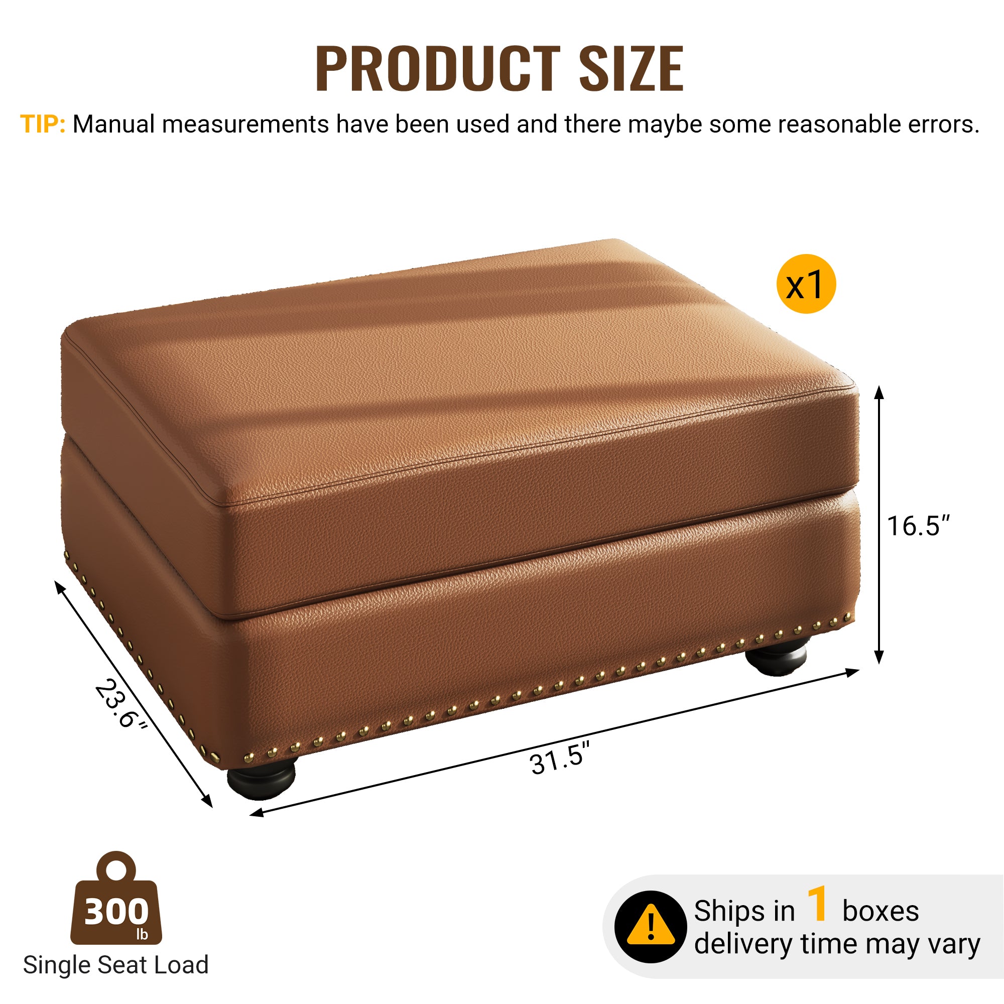 Faux Leather Modular Ottoman in Warm Brown - Elirian
