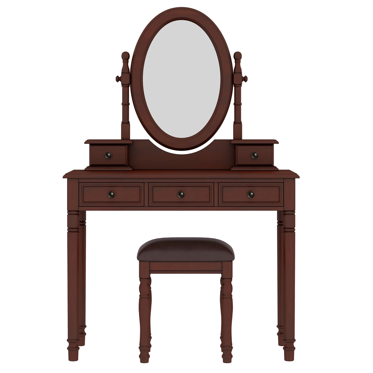 Vintage Walnut Vanity Desk Set with Adjustable Mirror & Velvet-Lined Drawers - Elirian