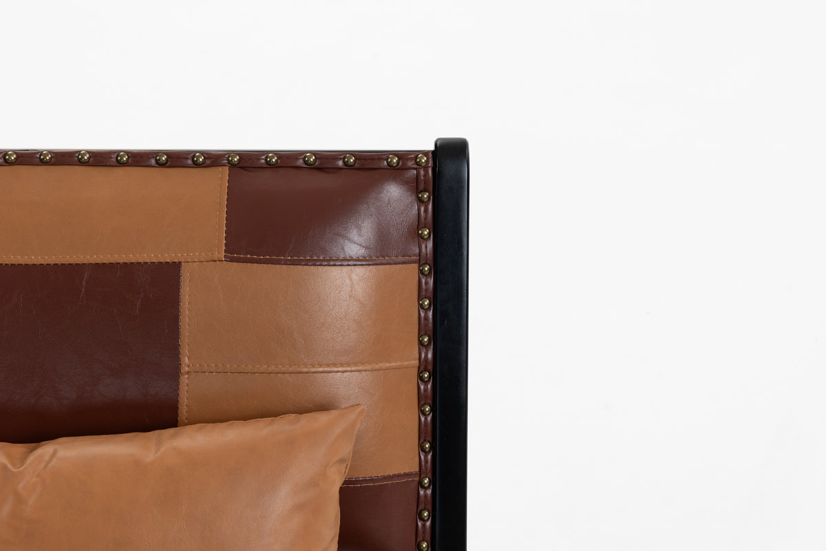Mid-Century Antique Brown Leather Accent Chair with Solid Wood Frame - Elirian