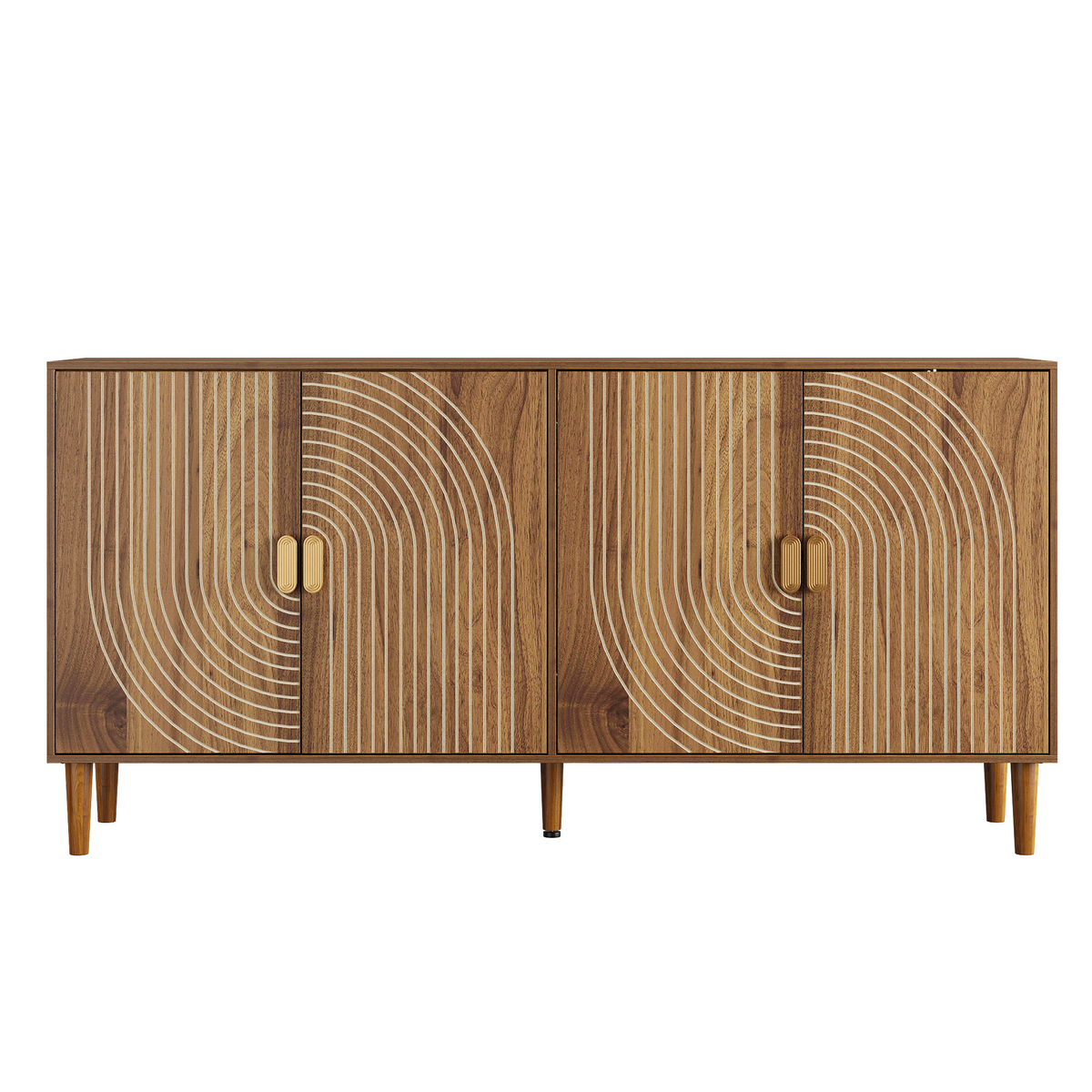 62.6-Inch Walnut Sideboard with Grooved 4-Door Storage - Elirian