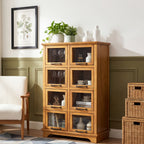Natural Wood 8-Door Glass-Front Display Storage Cabinet - Elirian