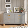 Gray 6-Drawer Double Dresser with Gold Metal Handles and Natural Wood Legs - Elirian