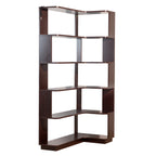 Freestanding Corner Bookshelf in Ox Blood Red with Open Display Shelves - Elirian