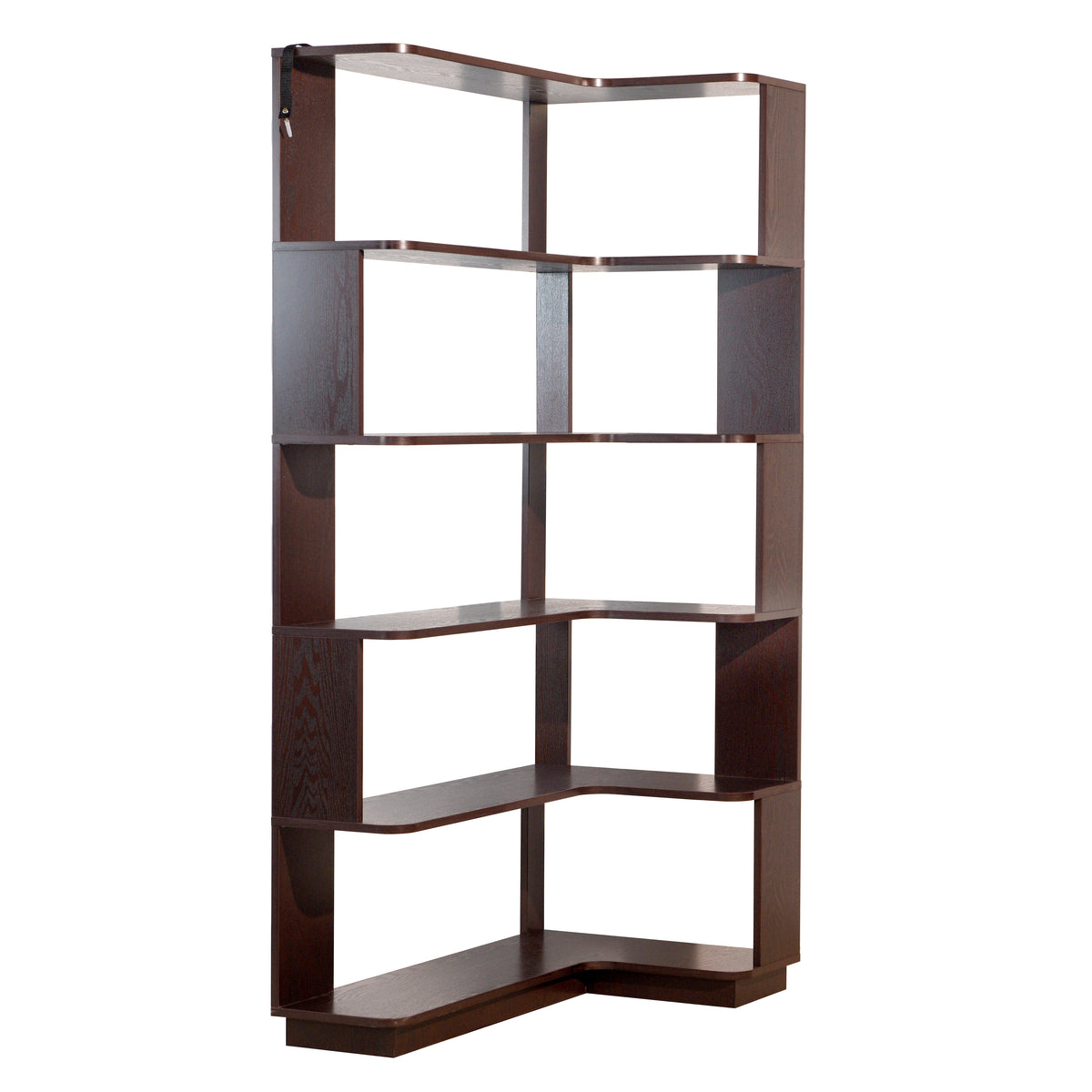 Freestanding Corner Bookshelf in Ox Blood Red with Open Display Shelves - Elirian