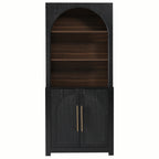 Black Arched Bookcase with Storage Cabinet and Open Display Shelves - Elirian