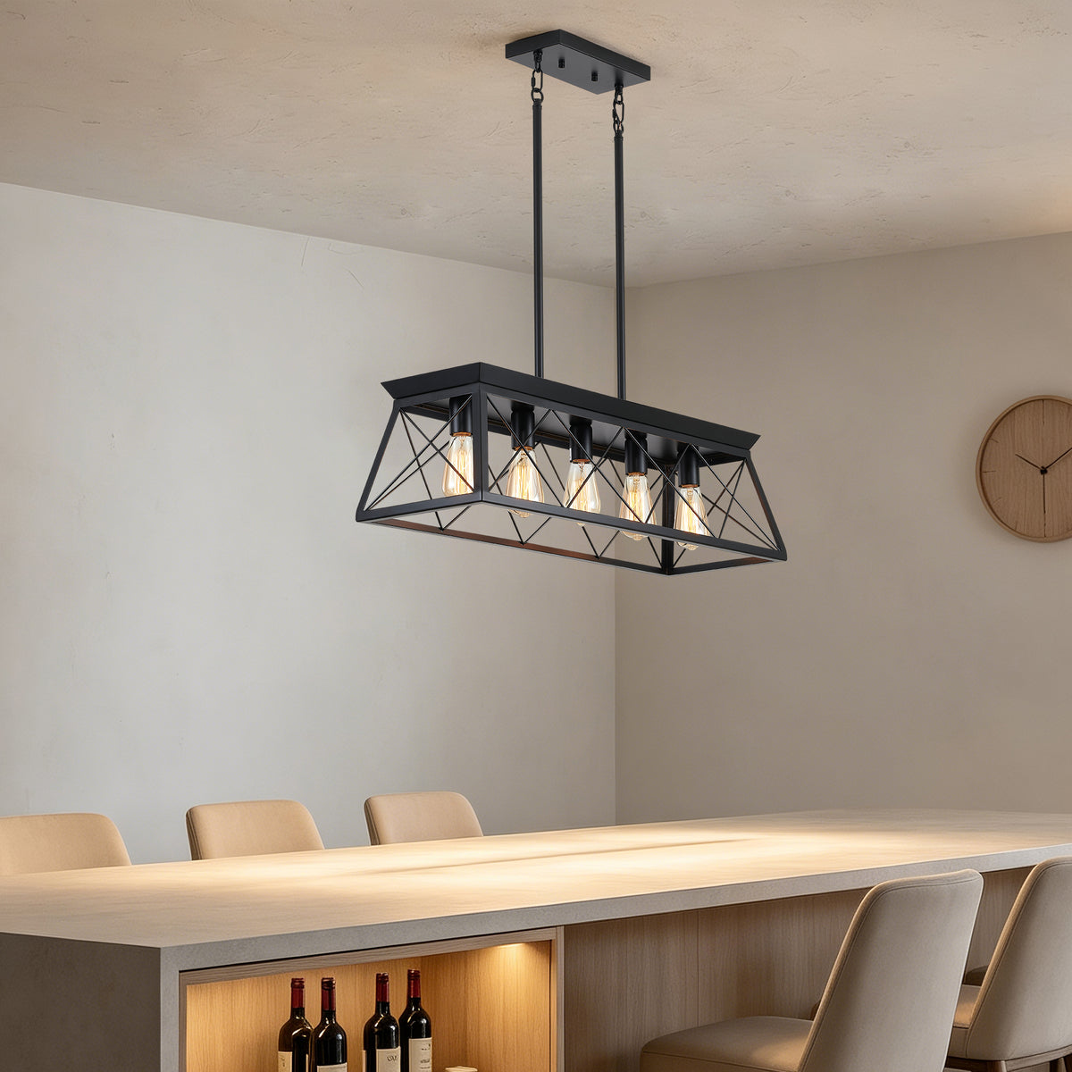 5-Light Black Farmhouse Chandelier with Adjustable Rods - Elirian