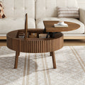 Walnut Round Lift-Top Coffee Table with Fluted Base - Elirian