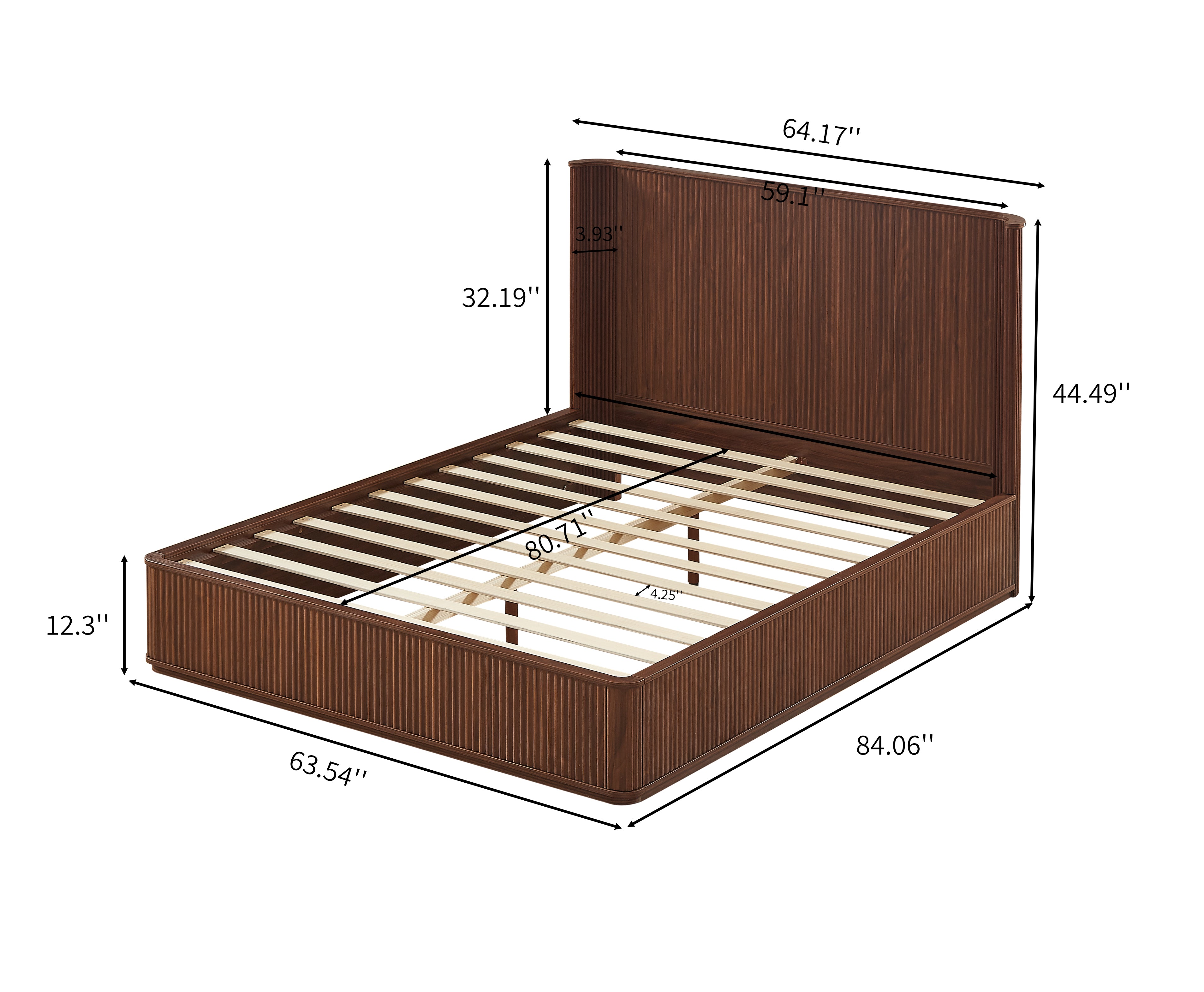 Fluted Walnut Wave Platform Bed Frame, Queen - Elirian