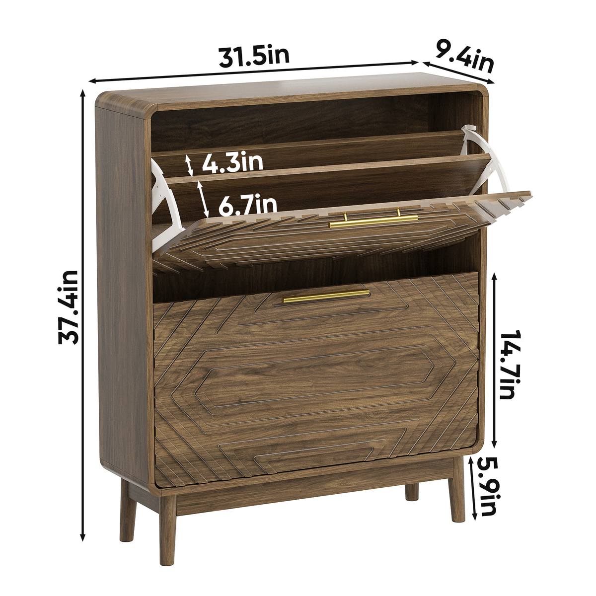 Walnut Mid-Century Shoe Cabinet with Flip-Top Drawers - Elirian