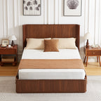 Fluted Walnut Wave Platform Bed Frame, Queen - Elirian