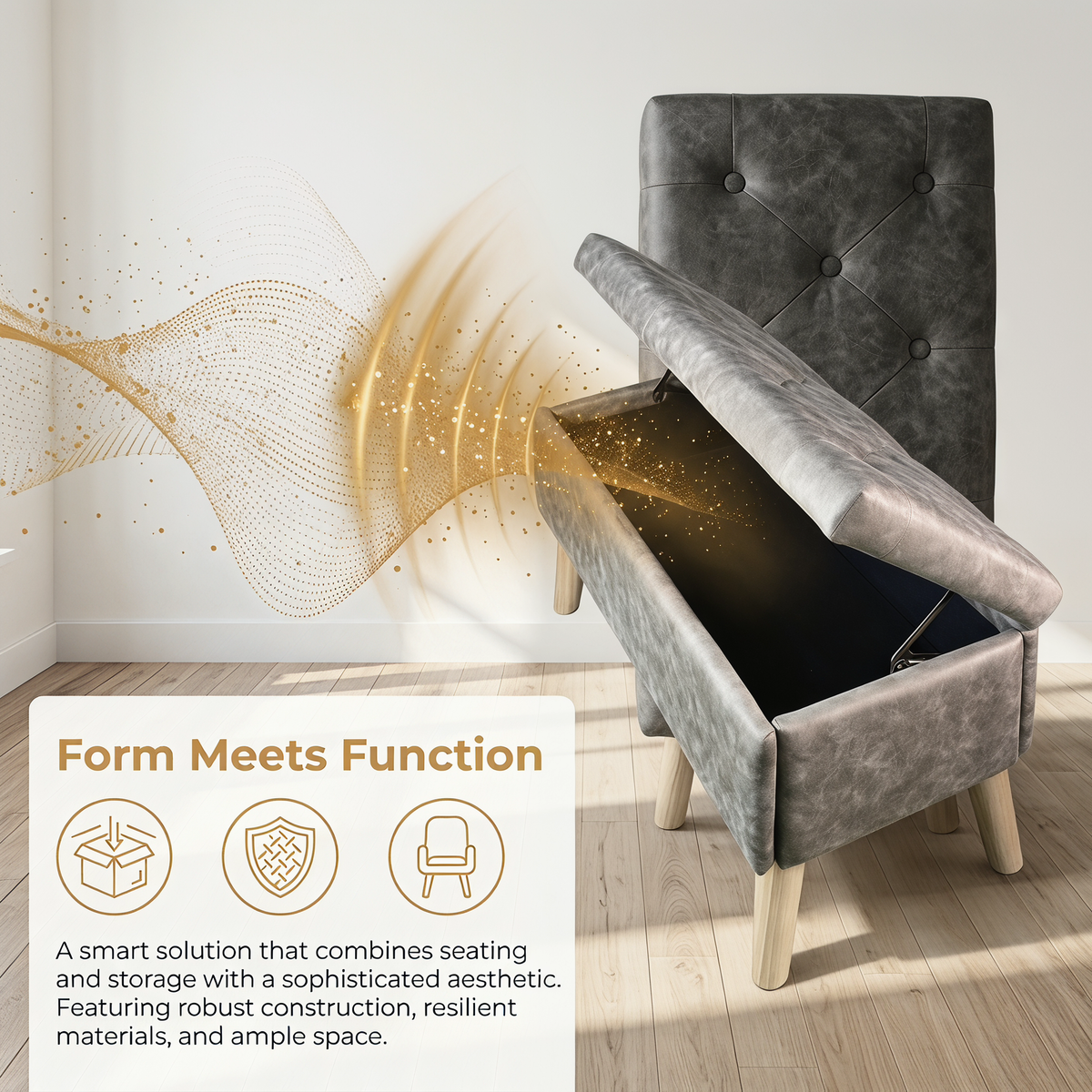 Velvet Storage Ottoman Bench with Built-in Tray, Grey - Elirian