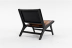Mid-Century Antique Brown Leather Accent Chair with Solid Wood Frame - Elirian