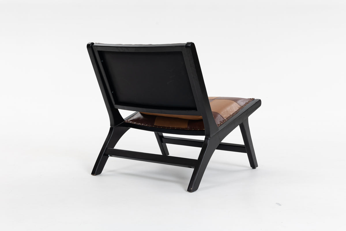 Mid-Century Antique Brown Leather Accent Chair with Solid Wood Frame - Elirian