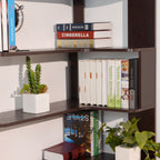 Freestanding Corner Bookshelf in Ox Blood Red with Open Display Shelves - Elirian