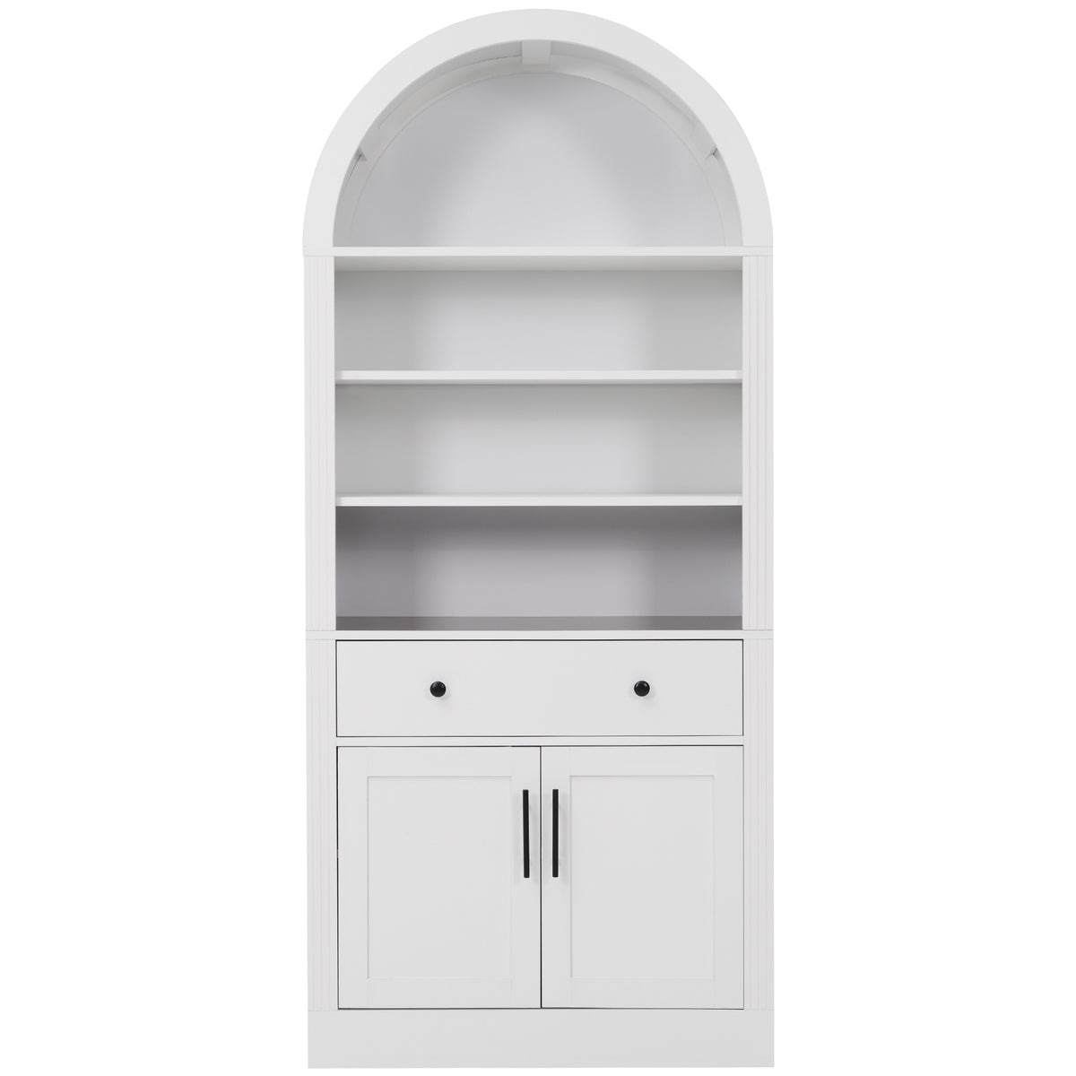 Arched White Bookshelf with Storage Cabinet and Adjustable Shelves - Elirian