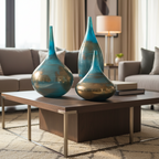 Aurora Blue and Bronze Decorative Glass Vase Set of 3, Gourd Shape