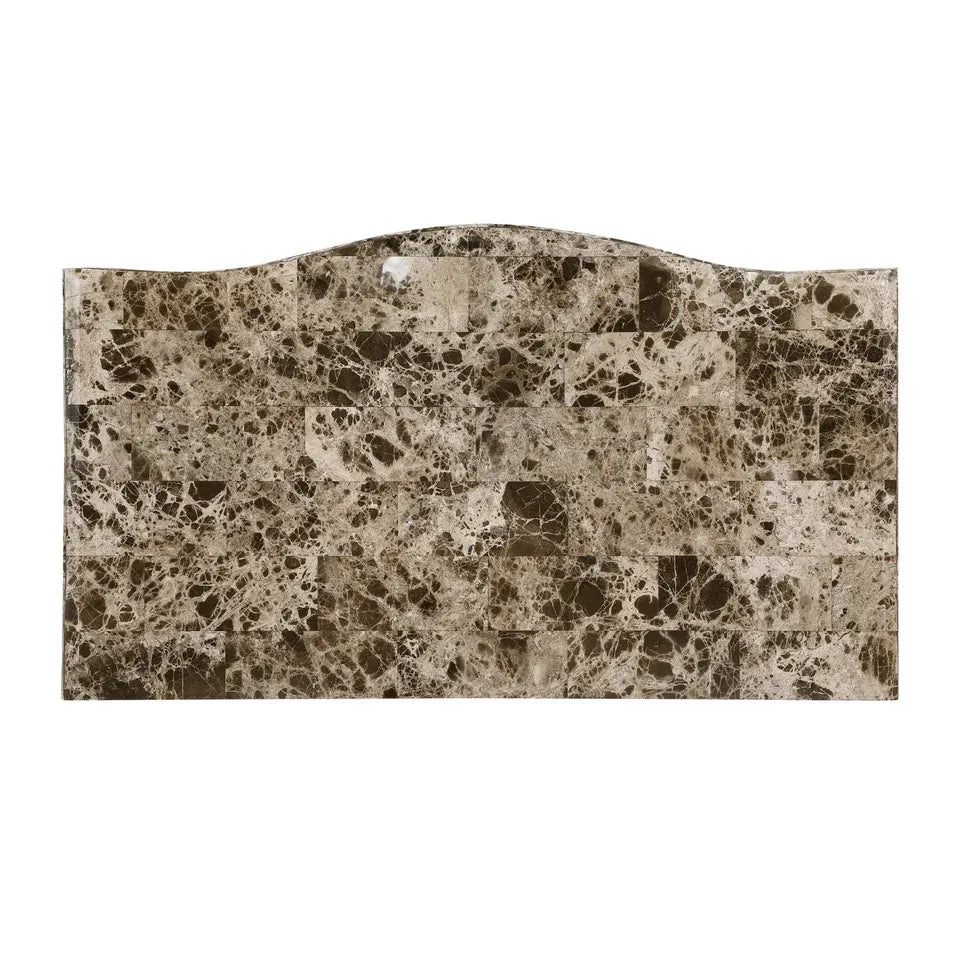 Gray Marble Top Nightstand with 3 Drawers and Carved Wood Details