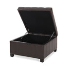 Tufted Storage Ottoman in Dark Brown PU Leather - Elirian