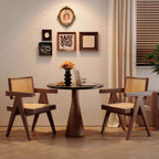 Mid-Century Rattan Accent Dining Chairs, Set of 2, Walnut - Elirian