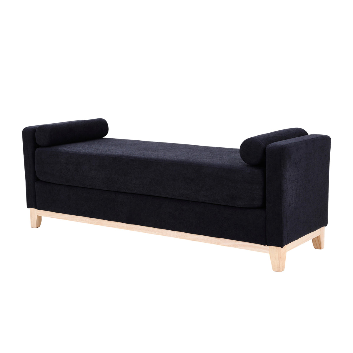 Sherpa Fleece Upholstered Bench with Bolster Pillows, Black - Elirian