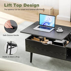 Black Lift Top Coffee Table with Hidden Storage - Elirian
