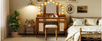 Hollywood Vanity Desk & Stool Set with Tri-Fold Mirror, Espresso - Elirian