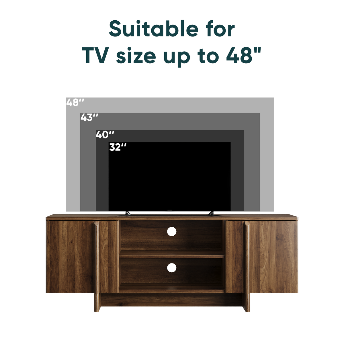 Mid-Century Walnut TV Stand with Double Doors and Open Shelving - Elirian