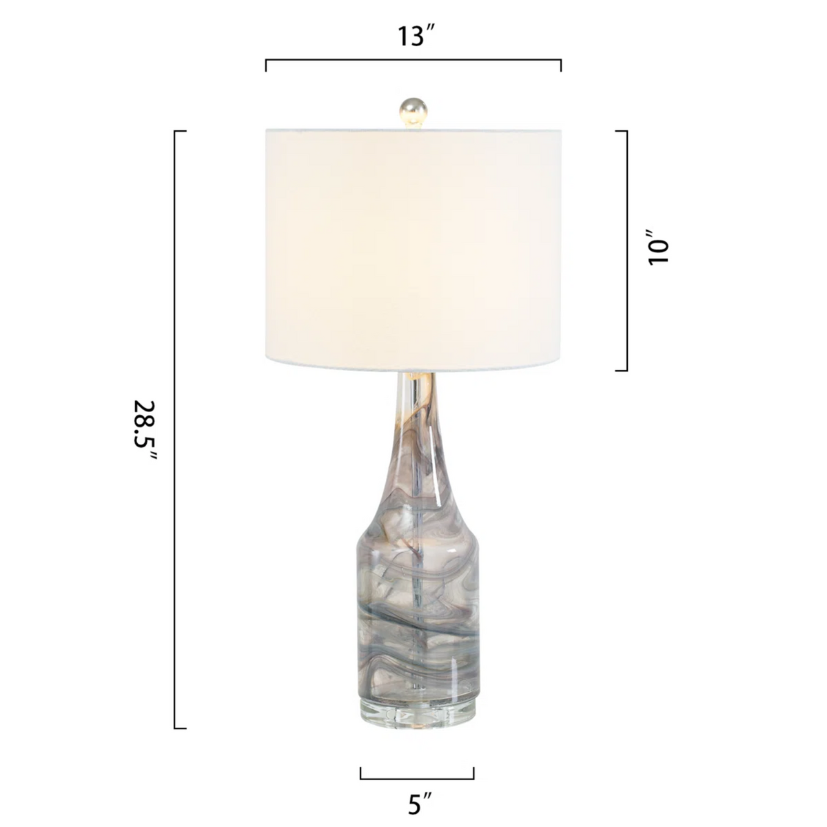 Grey Glass Table Lamp Set of 2 with Crystal Base and Linen Shade - Elirian