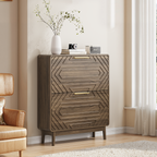 Walnut Mid-Century Shoe Cabinet with Flip-Top Drawers - Elirian
