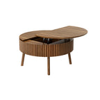 Walnut Round Lift-Top Coffee Table with Fluted Base - Elirian