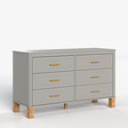 Gray 6-Drawer Double Dresser with Metal Handles and Solid Wood Legs - Elirian