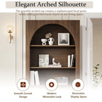 Walnut Arched Bookcase with Storage Cabinet and Open Display Shelves - Elirian