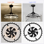 Black Crystal Caged Ceiling Fan with Light and Remote - Elirian