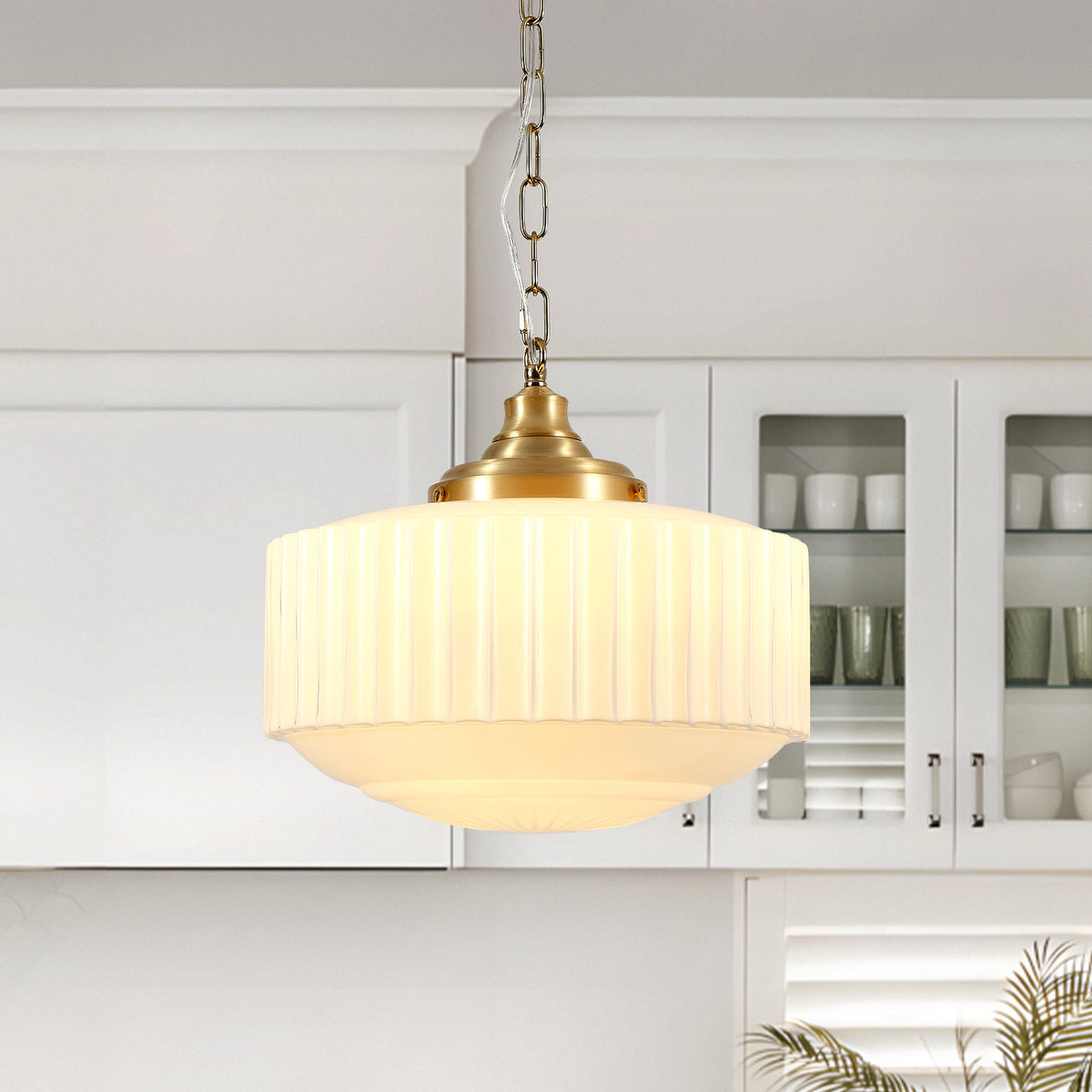 Vintage Milk Glass Pendant Light with Brass Finish - Elirian