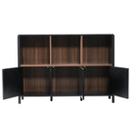 Black Fluted 3-Door Storage Cabinet with Open Display Shelves - Elirian