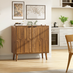 Farmhouse Walnut Sideboard Buffet Cabinet with Slatted Doors, 31.5" W - Elirian