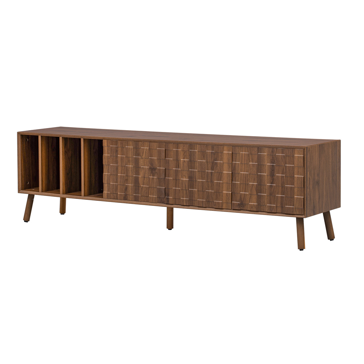 Walnut Mid-Century Modern TV Stand with Solid Wood Legs - Elirian