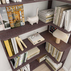 Freestanding Corner Bookshelf in Ox Blood Red with Open Display Shelves - Elirian