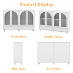 White Arched Glass Sideboard Buffet Cabinet with 2 Drawers and 4 Glass Doors - Elirian