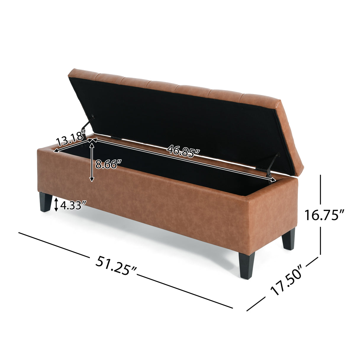 Cognac Brown Button Tufted Storage Ottoman in Faux Leather - Elirian