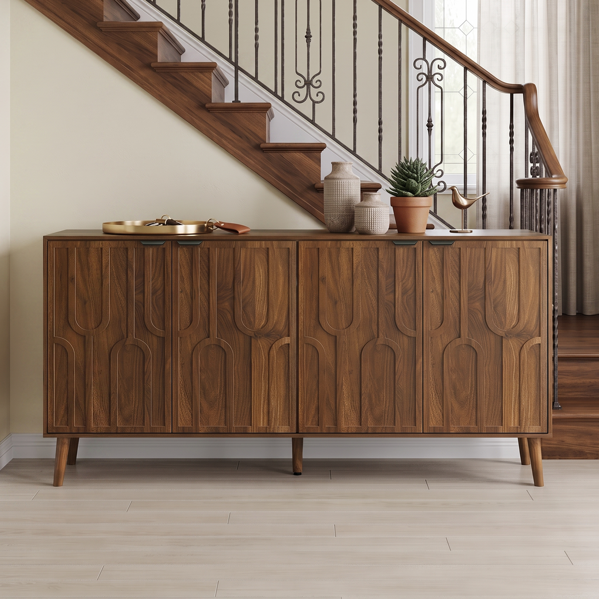 Walnut Mid-Century Sideboard with Paperclip Doors - Elirian