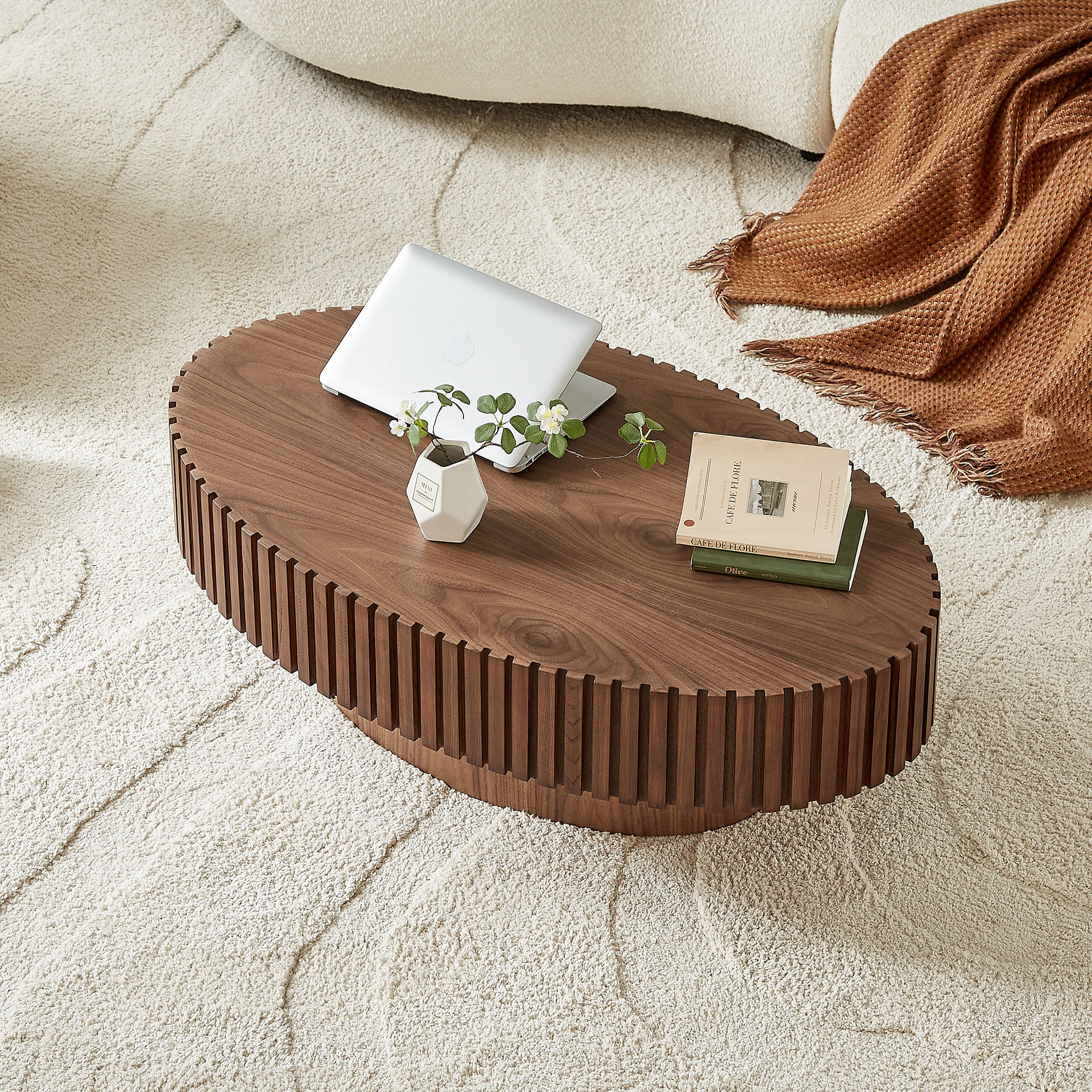 Handcrafted Oval Drum Coffee Table in Walnut - Elirian