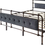 King-size Dark Grey Velvet Upholstered Platform Bed Frame with Headboard and Footboard