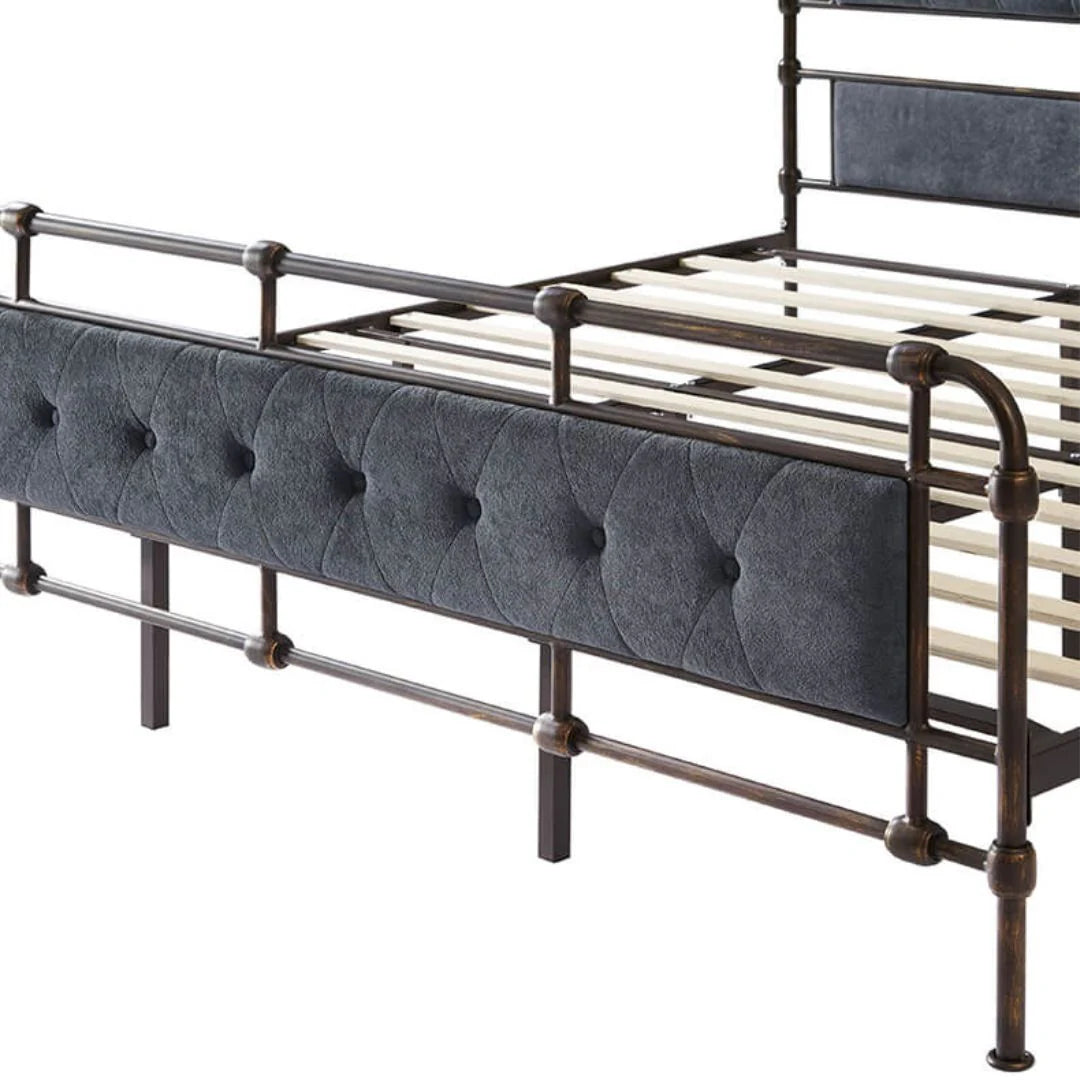 King-size Dark Grey Velvet Upholstered Platform Bed Frame with Headboard and Footboard